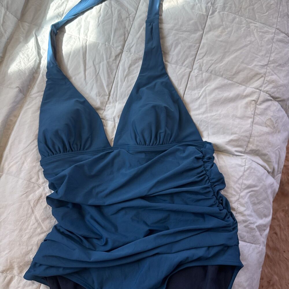 Boden Swimsuit Womens 10R Blue Halter One Piece Padded Lined Stretch